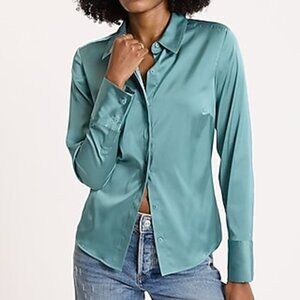 Teal Satin Fitted Portofino Shirt *NWT*